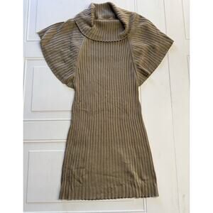 Calvin Klein Women’s Cowl Neck Flutter Sleeve Tan Ribbed Sweater Dress Size P/S
